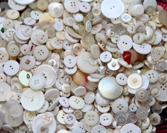 Buttons - Supplies - White Vintage Button Lot, pound of white buttons, shabby cream buttons, bulk buttons, craft buttons