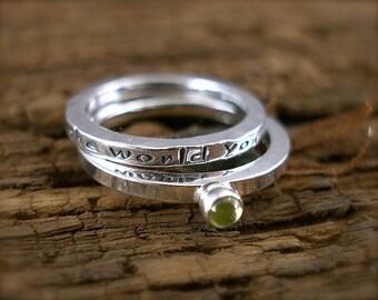 Inspirational Message Ring Set of Two-Create the world you love-in Sterling and Peridot