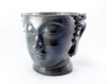 Concrete Buddha Head Planter Black