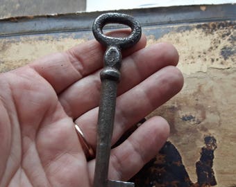 Large antique metal skeleton key, rare antique large key, rustic home decor