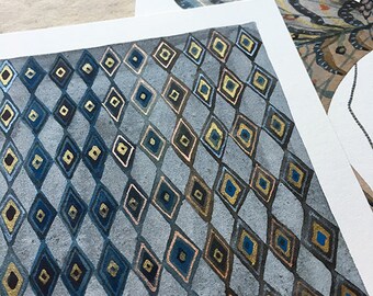 Lozenge No. 2 pattern, original watercolor painting