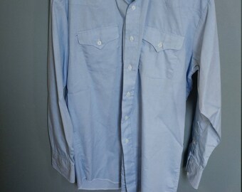 70s Mens Western Shirt // Panhandler Slim Vintage Shirt // 17-35 Size L Light Blue Long Sleeve Shirt // Western Dress Shirt // Wedding Wear