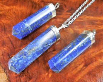 Lapis Lazuli Necklace - Blue Crystal Point Pendant - Polished Gemstone - 925 Sterling Silver Bail (W21) Healing Crystals Stones Jewelry