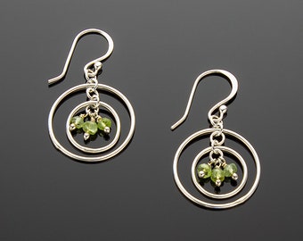 Handmade Sterling Silver Orbits I Earrings with Natural Peridot