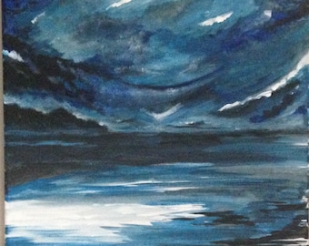 Original Seascape Acrylic Painting On Stretched Canvas.Small: 'Dramatic Sky'.