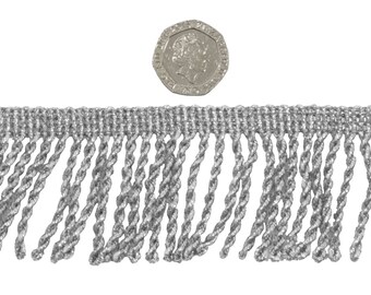Silver Twisted 50mm Metallic Bullion Fringe Trimming Sold by the Metre