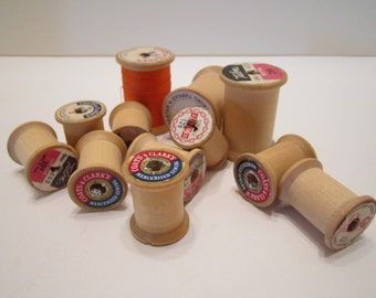 Vintage Wood Thread Spools - Variety of Brands - Set of 12
