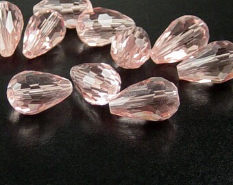 Glass Beads 10 Pink Teardrop Faceted Drop 15mm x 10mm (1021gla15-11)