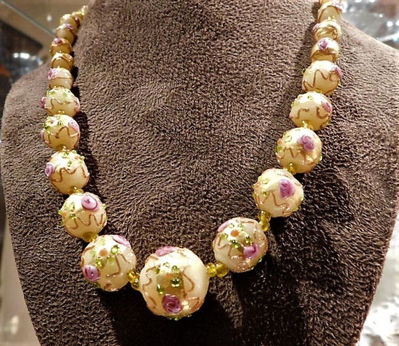 Venetian Necklace / Wedding Cake Beads / Murano / Lampwork / Fiorato