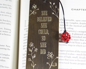 She believed she could, So she did antiqued copper bookmark, antiqued brass bookmark