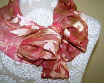 Hand Dyed Silk Devore Satin silk scarf in pink and light yellow/gold