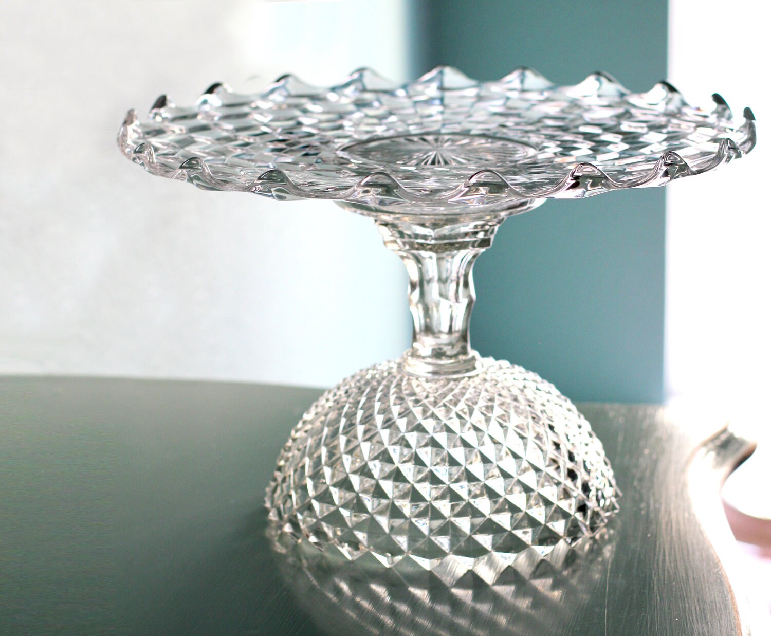 14 Glass Cake Stand / Wedding Cake Stand / Vintage Cake