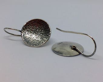 Argentium Silver Disc Earrings, Textured, Oxidized Disc Earrings, Small Silver Circle Earrings, Silver Dangle Earrings, Metalsmith Jewelry