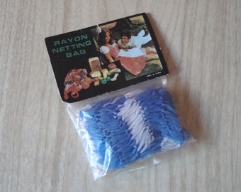 Vintage Reusable Net Bag ~ Blue & White Rayon ~ New Old Stock