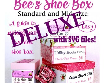 Bee's Shoe Box Deluxe version - Standard and Mid-size doll shoe box PDF guide, PNG and SVG cut files for 18" dolls