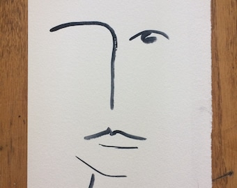 minimalist face - grey/blue watercolour