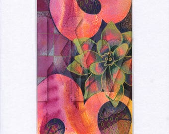Matted Mixed Media Illustration of Flower