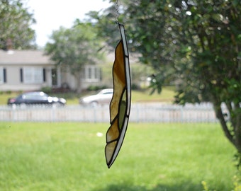 Brown Amber Green Art Glass Feather Suncatcher