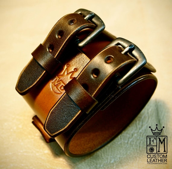 Leather Cuff watchband bracelet Depp style Distressed hand aged and made for You in New York by Freddie Matara