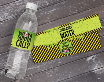 Ghost-buster Party Water Bottle Wraps, Ghost-buster Birthday Party, 5 Different Bottle Wrap | INSTANT DOWNLOAD Editable text PDF Printable