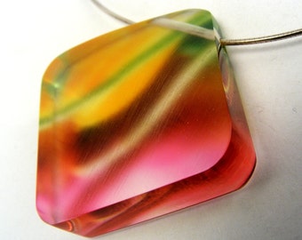 Necklace Diamond Shape Tulip Pattern, large chunky pendant, Sterling Silver Wire