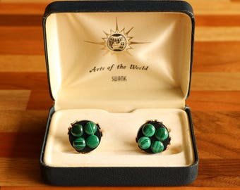 Malachite Cuff Links from SWANK - Arts of the World - Vintage Cufflinks in Original Presentation Box