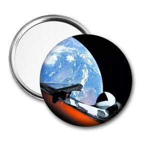 Tesla Roadster..Starman..Space X..Falcon Heavy..Space Enthusiast..Pocket Mirror.Magnet.Pinback..Unique Gift..Accessory..Birthday Gift