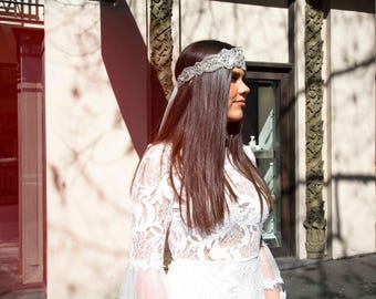 Alexa Bohemian Tulle Headpiece - Silver
