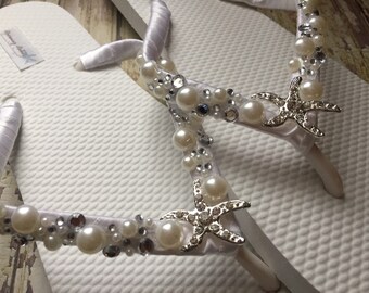 Shoshanna Starfish Bridal Flip Flops, Custom Flip Flops, Dancing Shoes, Nautical Bridal Sandals, Wedding Flip Flops, Beach Wedding Shoes