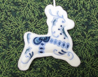 CHRISTMAS ORNAMENT, embroidered ornament, decoration, tree ornament, padded, reindeer