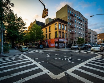 Intersection of Driggs Avenue and Fourth Street in Williamsburg, Brooklyn, New York. Photo Print, Metal, Canvas, Framed.