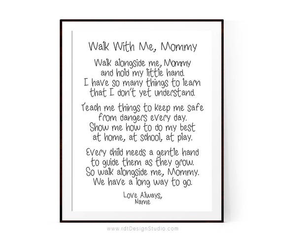 Personalized Print Walk with me Mommy Mother's Day Poem