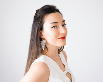 Triangle Earrings Modern Earrings Geometrical Earrings Statement Earrings Gold Earrings Lace Earrings Gold Earrings Inspirational/ ORIA