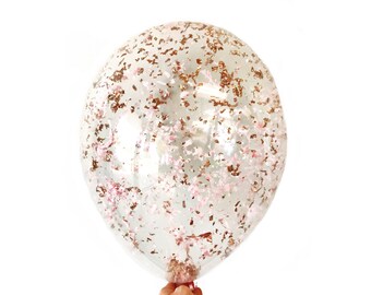 Metallic Rose Gold Blush Pink Confetti Latex Balloon - available 11 16 24 36 inch size NYE Birthday party bachelorette wedding bridal shower