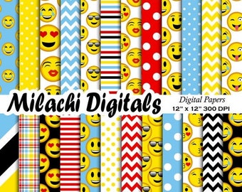 60% OFF SALE Emoji digital paper, emoticon scrapbook papers, emoji faces wallpaper, emoji background - M481