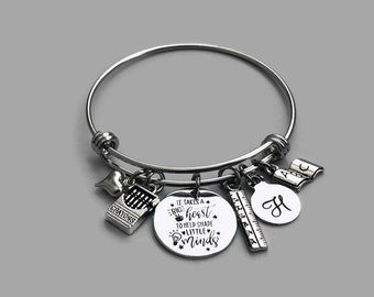Teacher Charm Bracelet, Teacher Charm Bangle, It Takes A Big Heart To Help Shape Little Minds, Teacher Bracelet, Teacher Jewelry, Gift