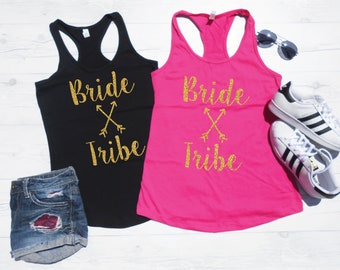 Bride Tribe Tank Tops | Bride Tribe Bachelorette Shirts | Tribe Tanks | Squad Tanks | Glittery Gold | Gold Glitter Tanks | Bridesmaids