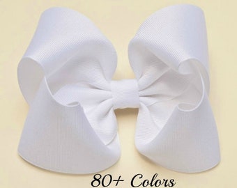 White Hair Bow, Hair Bows for Girls, Girls Hair Bows, 5 inch Hair Bows, Hair Bows, Toddler Hair Bows, Hairbows, Big Hair Bows
