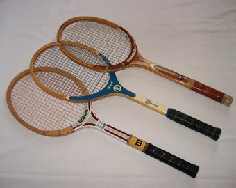 Vintage Tennis Racquets Set of THREE Wood Frame Bancroft Wilson Jimmy Connors Chemold Youngstar Sports Racket Badminton