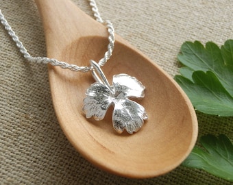 Small Italian Parsley Leaf Jewelry - Pure Silver Real Leaf Pendant, Sterling Silver Chain, Herb Jewelry, Botanical Jewelry, Gardeners Gift