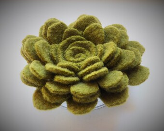 Moss green felted wool flower brooch pin