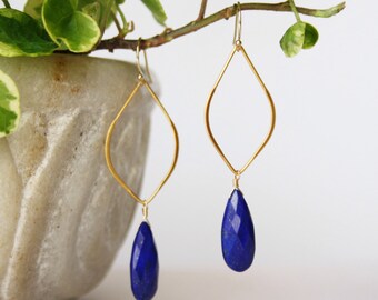 Lapis Lazuli Hoop Earrings - Gemstone Earrings - Dangle Gemstone Earrings