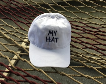 My Hat - White Hat With Navy Blue Letters