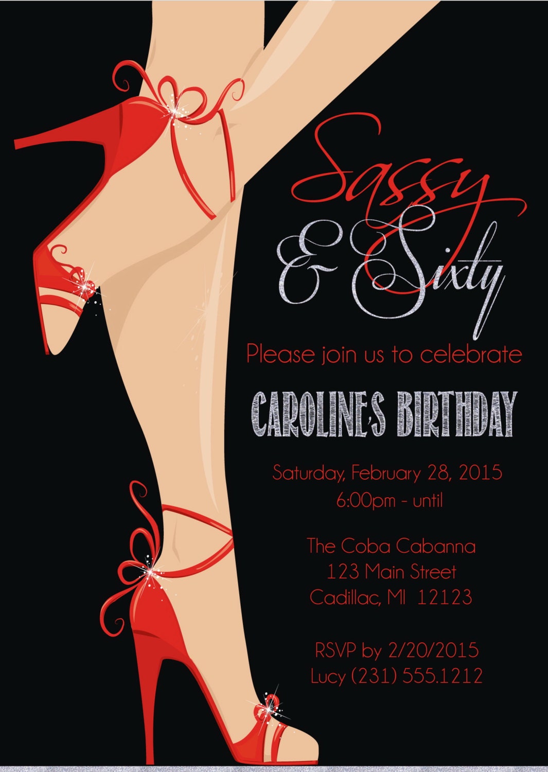 Red Shoe 60th Birthday Invitation Women's Sassy & Sixty