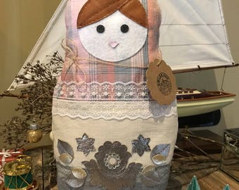 Matryoshka Russian Doll, Babushka Fabric Pillow, Shabby Chic Style