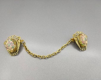 Gold tone Opal Glass sweater guard Victorian style