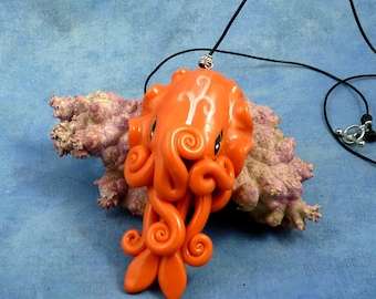 Coral Cuttlefish Necklace, Kawaii Handmade Polymer Clay Jewelry