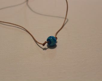 Leather Blue Beaded Choker