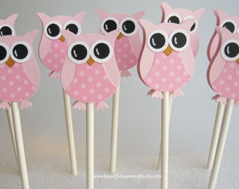 Pretty in Pink Owl Cupcake Toppers | Owl Baby Shower Decorations..set of 12
