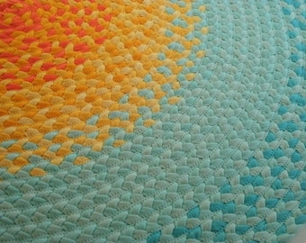 Recycled Hand Braided Round Area Rug --100% Cotton Floor Rug in Mint Green and Yellow – 8 Sizes Available